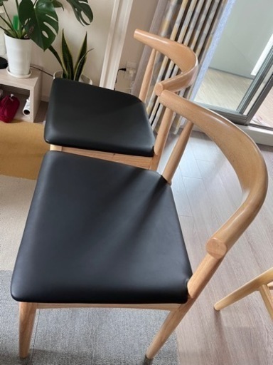 ダイニングチェア 天然木 北欧 木製 椅子 ナチュラル(PVC座面:ブラック)