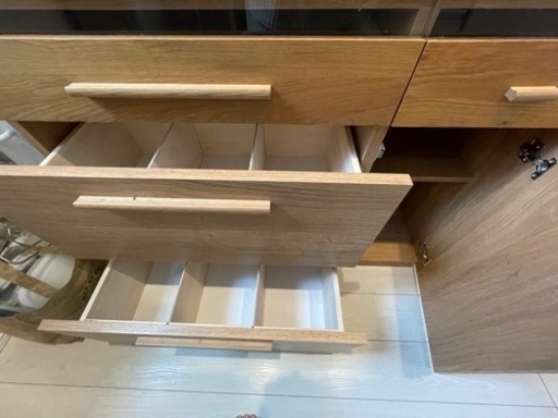 【お取引中】キッチンボード　食器棚　幅105センチ　大川家具　アルダー材