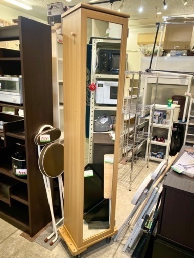 ミラー付 スリム ストッカー 本棚 シューズボックス 学生家具買取 中古 収納家具 玄関収納