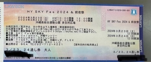 最安値　HYスカイフェス　3月23日24日　通し券1枚