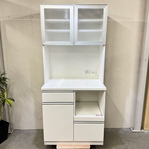 W 16463  NITORI 2枚ガラスキッチンボード　食器棚 幅80cm   ◆大阪市内・東大阪市他 5,000円以上ご購入で無料