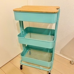 早い者勝ち❗️【収納ラックワゴン】IKEA  ターコイズ   蓋付き
