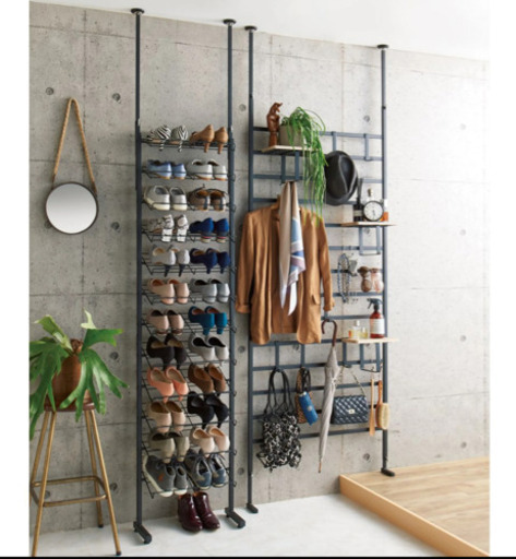 【ほぼ新品！】シューズラック 靴棚　ディノス　ブルックリン風 突っ張りシューズラック2列