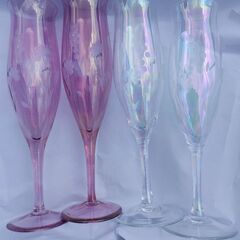 ワイングラス 4点 ピンクとクリスタル 20×5cm 超お買い得