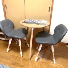 イームズチェア 2脚セット PUレザー座面 ダイニングチェア 椅子 イス シェルチェア クッション いす イームズチェアー 木脚 リビングチェア ☆ほぼ新品&予備スペア座面おまけ付きの画像