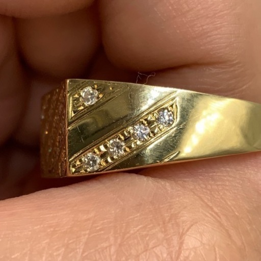 K18 18金　印台リング　ダイヤモンドリング　9g
