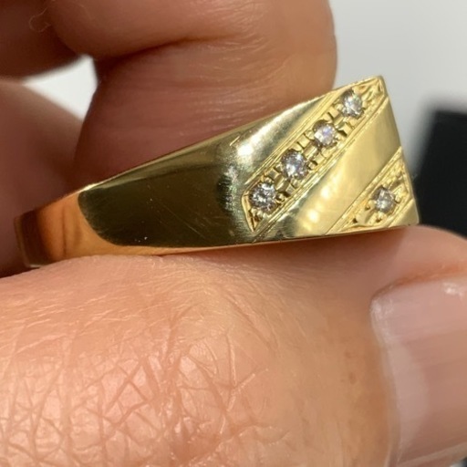 K18 18金　印台リング　ダイヤモンドリング　9g