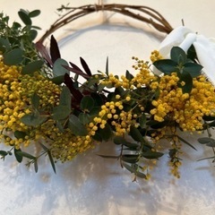 ☆ご予約済　ミモザ　リース　直径約30cm  ハンドメイドの画像