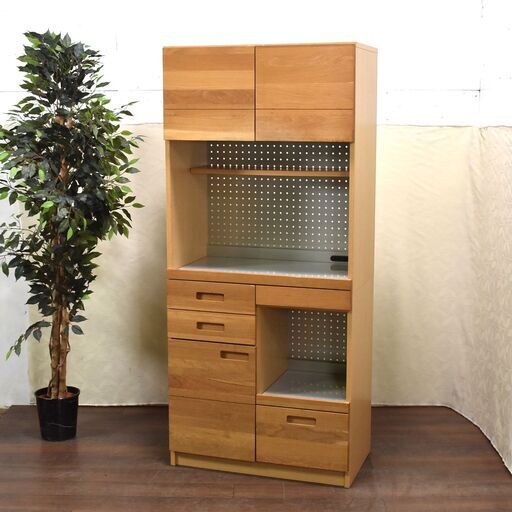 【ヤ取終了6/21】≪yt1204ジ≫ unico/ウニコ 食器棚 キッチンボードS スライド棚 HUTTE SV/ヒュッテ 幅80cm 高さ180cm スリム 現状品 60309-09