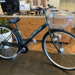 チェーン新品！LEDオートライト】6段変速 27インチ自転車 モスグリーン