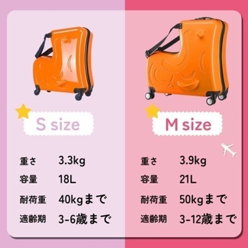 子供が乗れるスーツケース　Mサイズ　カバー付き
