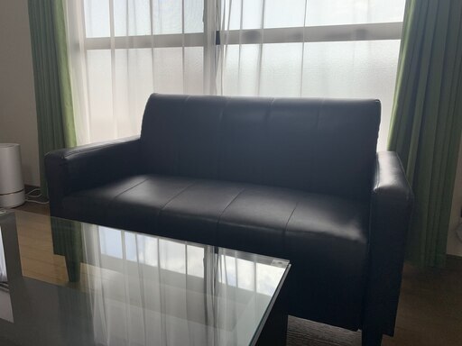 【期間限定】合皮レザーソファ黒、状態美品【ほぼ未使用】