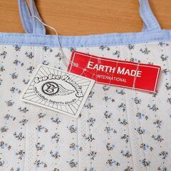 EARTH MADE アースメイド 小花柄トート／サックス系 綿ニット生地✨訳あり未使用品の画像