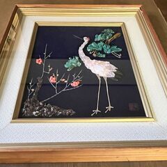宝石画 鶴　60.5×51×4.5ｃｍ（縦×横×厚み）の画像