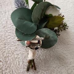 ①ブーケ ブートニアセット 造花 青系の画像