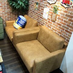 ポケットコイル＆フェザー仕様 レザーファブリック3人掛け