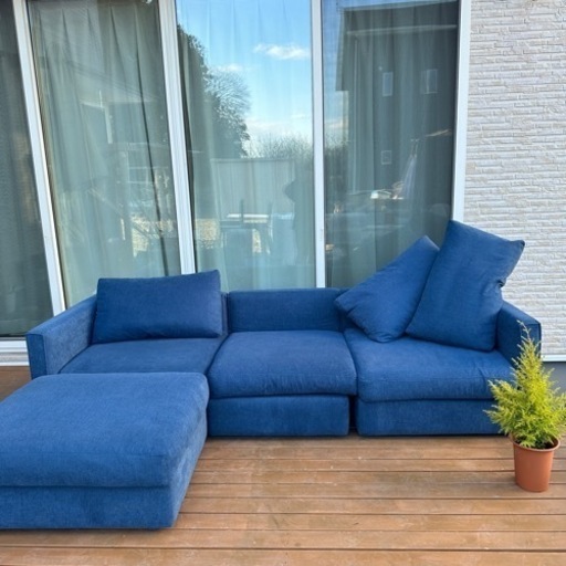 3人がけソファ オットマン付き ブルー 定価55,000円