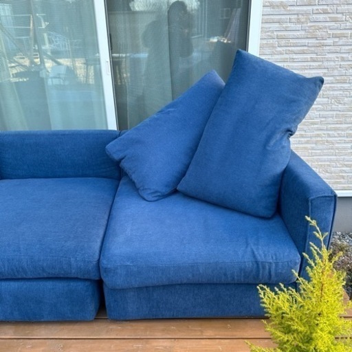 3人がけソファ オットマン付き ブルー 定価55,000円