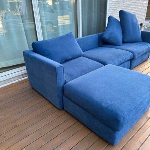 3人がけソファ オットマン付き ブルー 定価55,000円