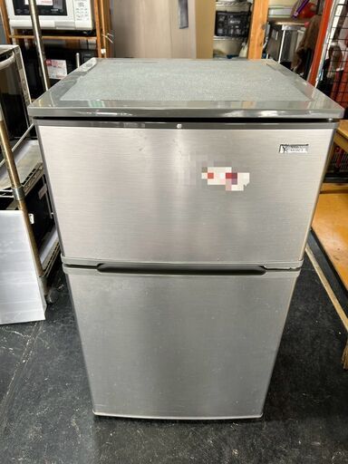 ☆中古￥7,800！YAMADA　90㍑2ドア冷蔵庫　家電　2019年製　YRZ-C09G1型　幅48㎝ｘ奥行51㎝ｘ高さ86㎝　【BC162】