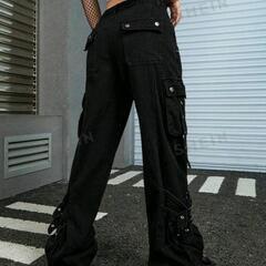ROMWE Grunge Punk 無地柄 バックルテープ カーゴジーンズの画像