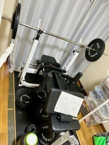 マルチプレスベンチ+ラバーバーベルセット100kg トレーニングジム　プロテイン　ホームジム　総重量100㎏　BODY DESIGN 美品　3/23、24、26