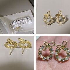 サークルリボンゴールドパールピアス（新品）の画像