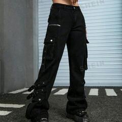ROMWE Grunge Punk 無地柄 バックルテープ カーゴジーンズの画像