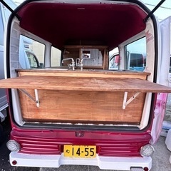 安くて可愛いキッチンカー　軽キャンピングカー　オリジナル塗装可能　オートマ　100Lタンク　キッチン新品　リクライニングシートの画像