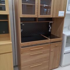 ★ジモティ割あり★  レンジボード ブラック×ベージュ W104.5×D44.5×H180 クリーニング済み TC2211