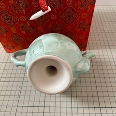 台湾茶器 結晶甜桃 桃型急須 急須 グリーン 茶道具 中国 唐の画像