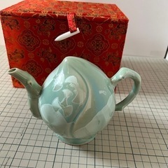 台湾茶器 結晶甜桃 桃型急須 急須 グリーン 茶道具 中国 唐の画像