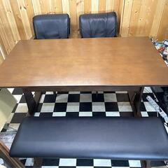 【配送込み】大川家具　ダイニング4点セット　4人掛け　1400×...