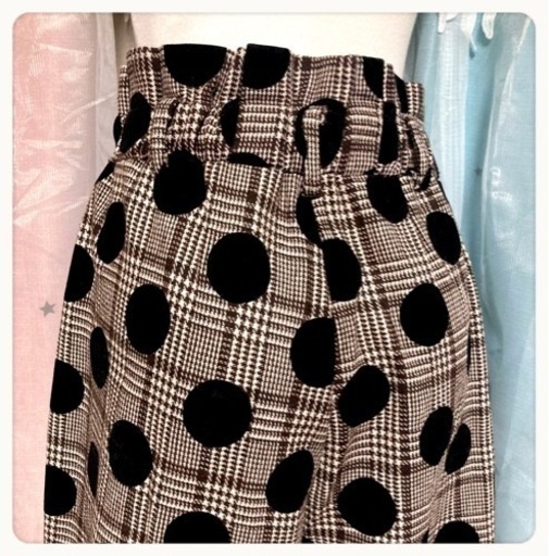 ご購入者様決定꒰merlot plus꒱ハイウエストドット柄チェック柄 ワイドパンツ 夢可愛い