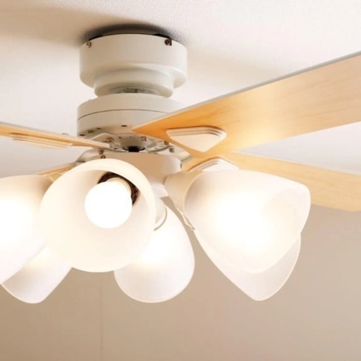 lowya 6灯 シーリングファンライト [ホワイト/ナチュラル] リモコン付き LED電球対応 ダイニング モダン リバーシブル羽