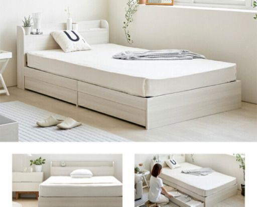 【引き取り手決定済】【マットレス付き】シングルベッド（USBコンセント/収納付き）