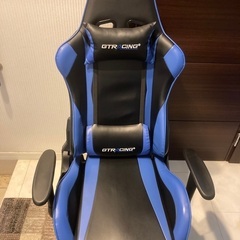 【美品】 GTRACING ゲーミングチェア ブルー ブラック リクライニング 座面昇降 アーム昇降 