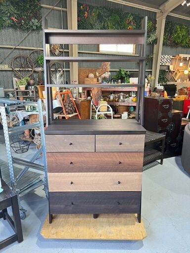 ★ニトリ★ チェストラックランダム2 80DBR 棚付タンス 4段 デザイン 引き出し 飾り 収納 ナチュラルモダン