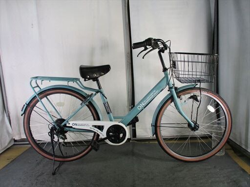 D417★限定特価★ 中古自転車 【26インチ　軽快車　6段　LEDオートライト ブルー　前後タイヤ新品】