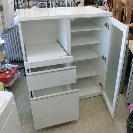 ニトリ 食器棚 キッチンボード ホワイト 幅88cm 食器棚 ホワイト 鏡面 幅88cm ミドルレンジボード ニトリ キッチン