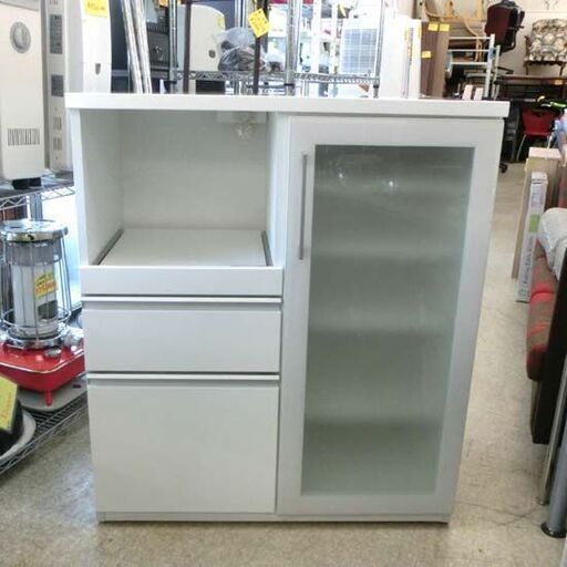 食器棚 ホワイト 鏡面 幅88cm ミドルレンジボード ニトリ キッチン