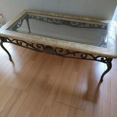 （済）ガラストップテーブル　イタリア製　ローテーブル
