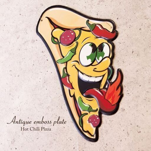 アンティークエンボスプレート ダイカット Hot Chili Pizza ピザ