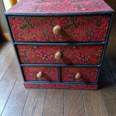 【レトロ】三段引き出し 収納箱 整理箱（赤）
