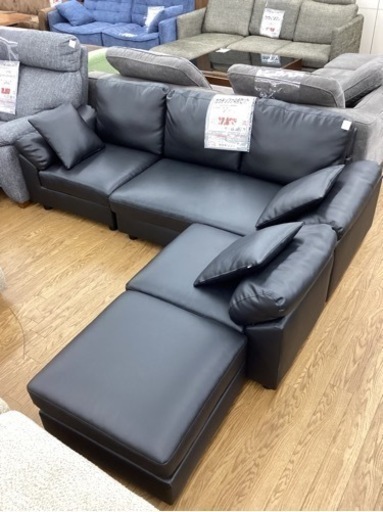 KC-47【新入荷　リサイクル品】カウチソファ4点セット　黒