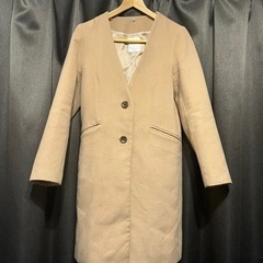 vis  ノーカラーベージュロングコート