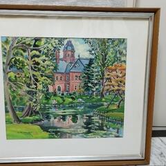 野村英夫 水彩画 「水影（北海道庁）」額装