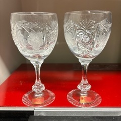 クリスタル🍷ワイングラス 2客　ドイツ製　ハンドカット　切り子　...