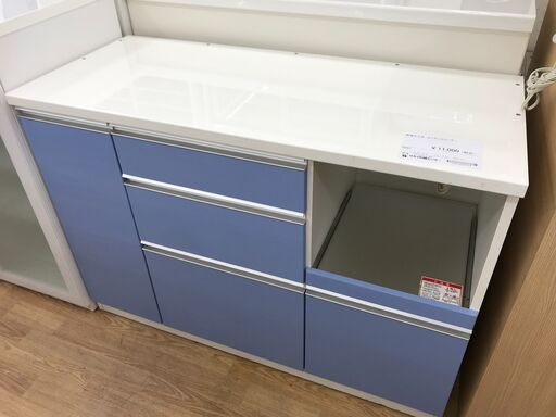 ★ジモティ割あり★ 高橋木工所 キッチンカウンター ホワイト/ブルー H86×W120×D51 クリーニング済み KJ4723