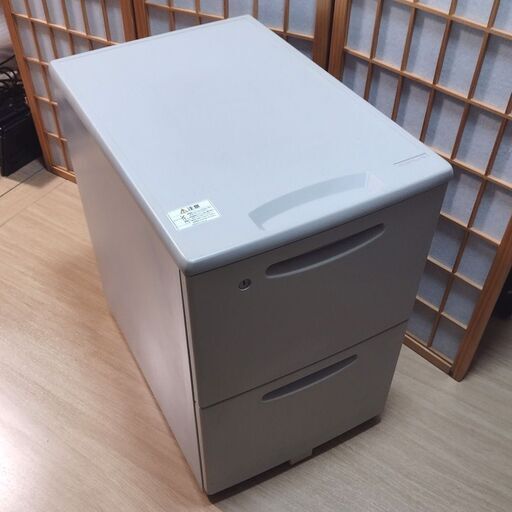 サイドワゴン 引き出し 大2段 書類ラック 書類キャビネット オフィス家具 コロ(車輪)付 鍵有り(1個) 良品